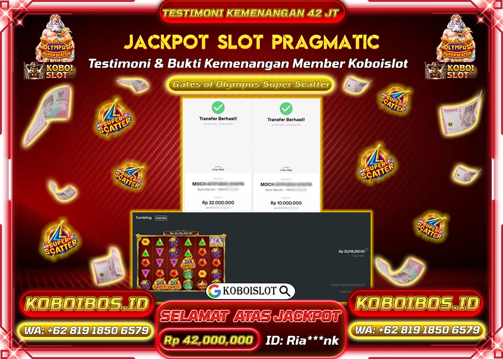 BUKTI KEMENANGAN SLOT GACOR GATES OF OLYMPUS SUPER SCATTER Rp42.000.000,- LUNAS